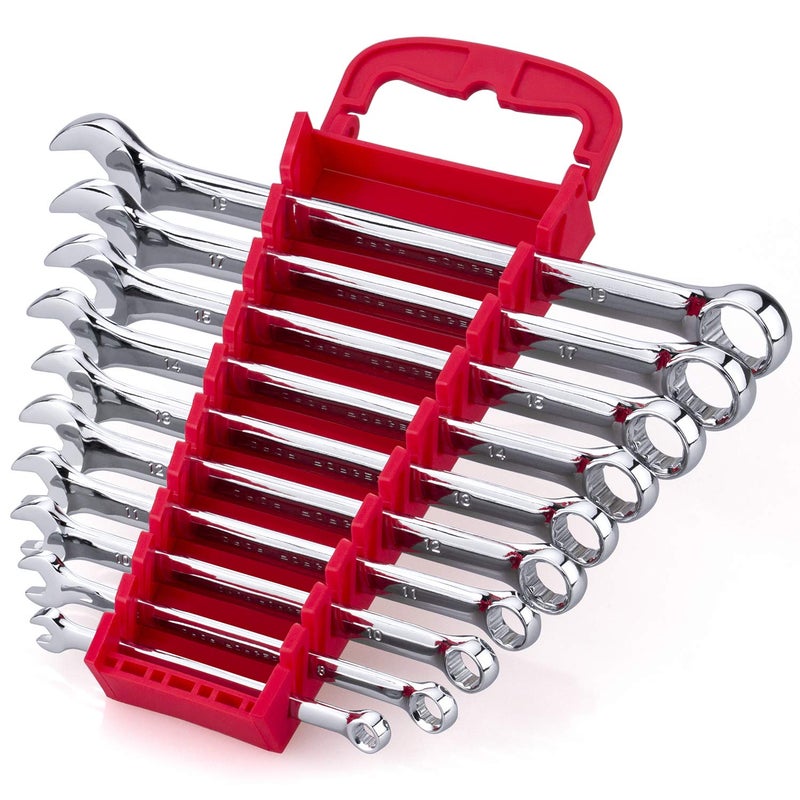 EFFICERE Max Torque 10-Piece Premium Metric Combination Wrench Set, Chrome Vanadium Steel, Long Pattern Design | Include Metric Sizes 6, 8, 10, 11, 12, 13, 14, 15, 17, 19mm with Storage Rack Organizer - Image 1
